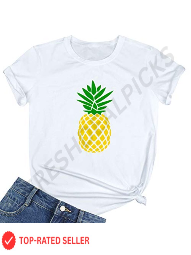 Funny Pineapple Graphic Crew Neck Short Sleeve Cotton Blend T-Shirt